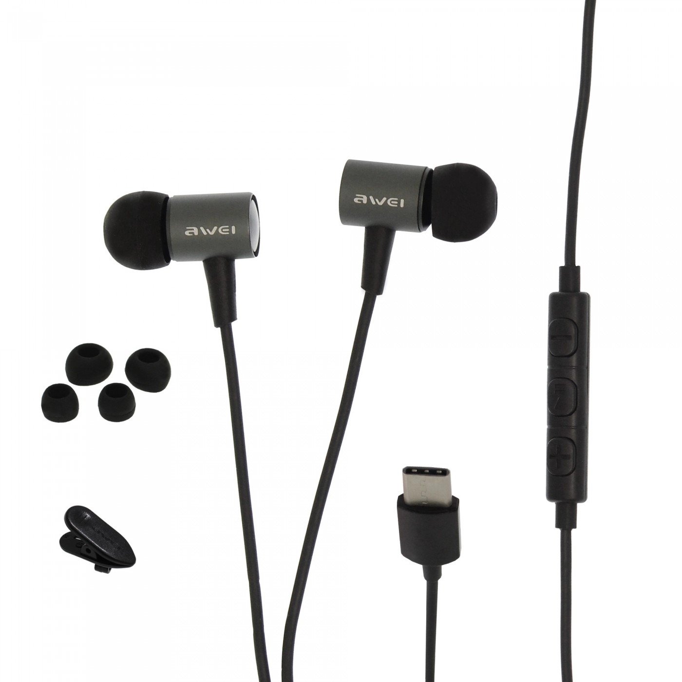 Awei® Ενσύρματα Ακουστικά Handsfree με Βύσμα Type C Μαύρα TC-7